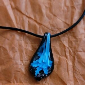 Elegant Blue and Black Glass Pendant Necklace